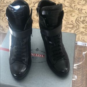 Prada black lace up boots